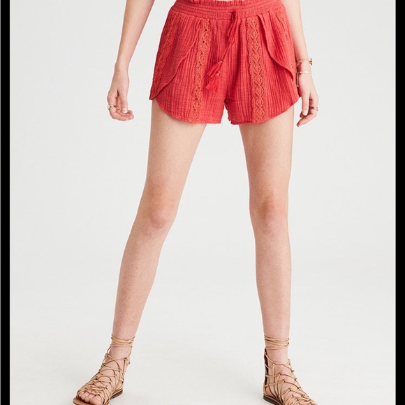 American Eagle Womens Lace Dolphin Shorts Orange Size Jr. Medium - Picture 1 of 7